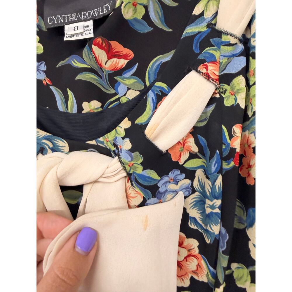 VTG Cynthia Rowley GORGEOUS Floral Long Sleeve Dress w/ Tie Bodice SZ 8 EUC - Picture 8 of 11